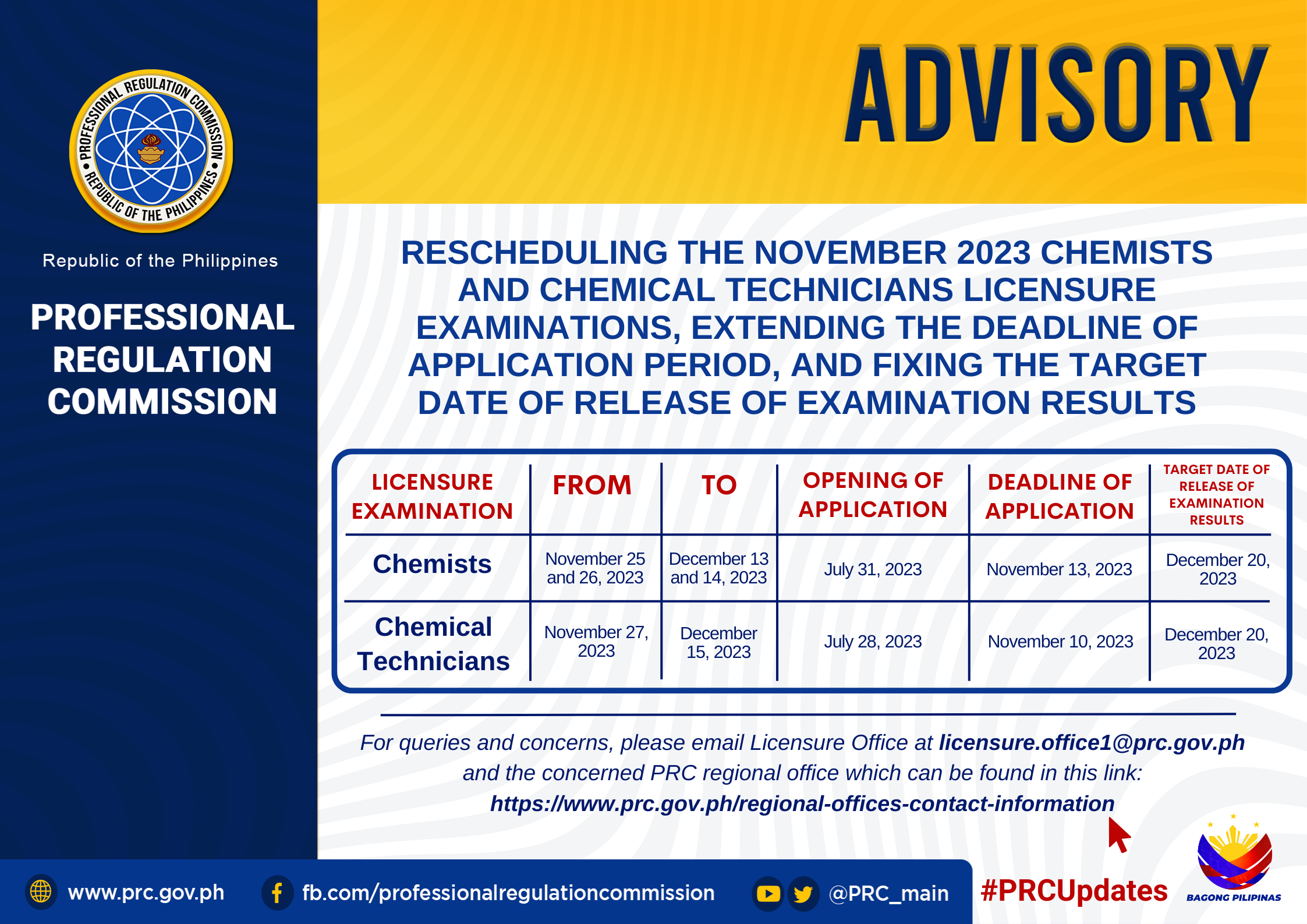 Rescheduling the November 2023 Chemists and Chemical Technicians